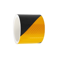 Vysoce reflexní výstražná páska, levá, černá/žlutá, 5 cm × 25 m